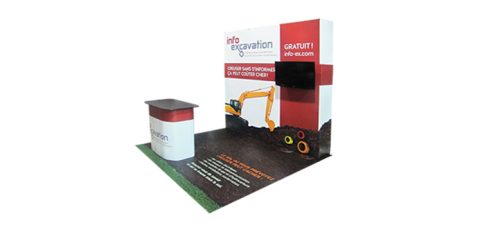 Exemple d'un tapis imprimé sous un kiosque d'exposition