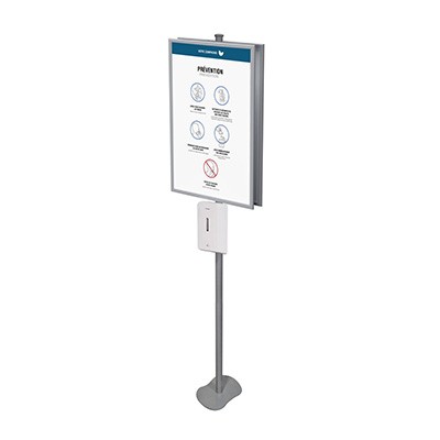 Distributeur automatique de désinfectant sur pied avec grande affiche